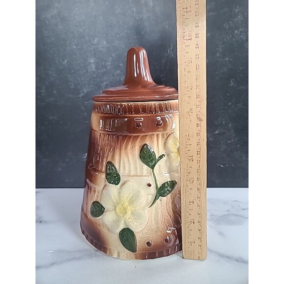 Vintage Floral Lidded Butter Churn Cookie Jar, READ - Picture 6 of 10